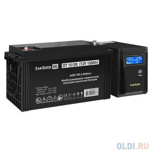 Комплект ИБП EX295986RUS + батарея 120Aч EX282988RUS 1шт (инвертор, синус, для котла) ExeGate SineTower SZ-600. LCD. AVR. 1SH 600VA/360W, чистый сину
