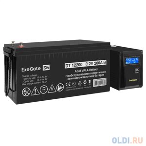 Комплект ИБП EX295986RUS + батарея 200Aч EX282991RUS 1шт (инвертор, синус, для котла) ExeGate SineTower SZ-600. LCD. AVR. 1SH 600VA/360W, чистый сину