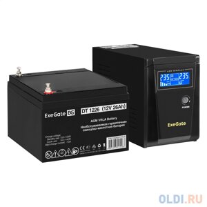 Комплект ИБП EX295986RUS + батарея 26Aч EX282970RUS 1шт (инвертор, синус, для котла) ExeGate SineTower SZ-600. LCD. AVR. 1SH 600VA/360W, чистый синус