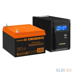 Комплект ИБП EX295986RUS + батарея 26Aч EX285663RUS 1шт (инвертор, синус, для котла) ExeGate SineTower SZ-600. LCD. AVR. 1SH 600VA/360W, чистый синус