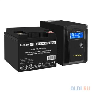 Комплект ИБП EX295986RUS + батарея 40Aч EX282976RUS 1шт (инвертор, синус, для котла) ExeGate SineTower SZ-600. LCD. AVR. 1SH 600VA/360W, чистый синус