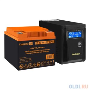 Комплект ИБП EX295986RUS + батарея 40Aч EX282979RUS 1шт (инвертор, синус, для котла) ExeGate SineTower SZ-600. LCD. AVR. 1SH 600VA/360W, чистый синус