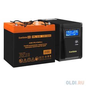 Комплект ИБП EX295986RUS + батарея 55Aч EX285652RUS 1шт (инвертор, синус, для котла) ExeGate SineTower SZ-600. LCD. AVR. 1SH 600VA/360W, чистый синус