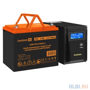Комплект ИБП EX295986RUS + батарея 80Aч EX285654RUS 1шт (инвертор, синус, для котла) ExeGate SineTower SZ-600. LCD. AVR. 1SH 600VA/360W, чистый синус