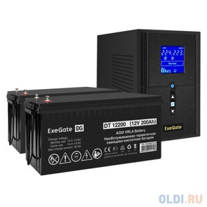 Комплект ибп EX295987RUS + батарея 200aч EX282991RUS 2шт (инвертор, синус, для котла) exegate sinetower SZ-1000. LCD. AVR. 2SH. 1C13. USB 1000VA/800W,