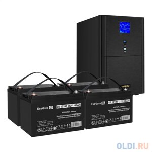 Комплект ибп EX295991RUS + батарея 100aч EX282985RUS 4шт (инвертор, синус, для котла) exegate sinetower SZ-5000. LCD. AVR. 2SH. 1C13. T. RJ. USB 5000VA/4