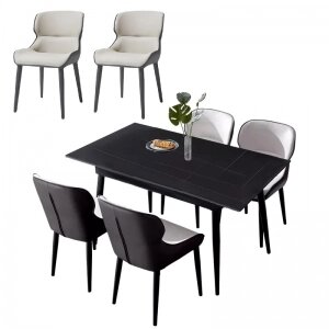 Комплект обеденной мебели Стол 1.6 м и 6 стульев Xiaomi 8H Jun Rock Board Dining Table and Six Chairs Black/Beige (YB1+YB3)