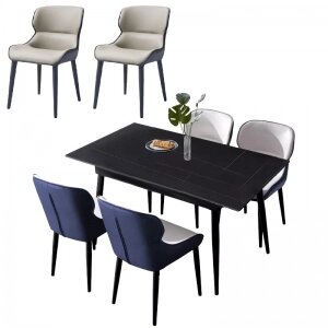 Комплект обеденной мебели Стол 1.6 м и 6 стульев Xiaomi 8H Jun Rock Board Dining Table and Six Chairs Black/ Grey&Blue (YB1+YB3)