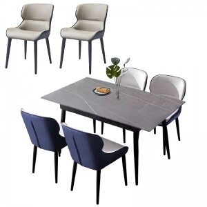 Комплект обеденной мебели Стол 1.6 м и 6 стульев Xiaomi 8H Jun Rock Board Dining Table and Six Chairs Grey/ Grey&Blue (YB1+YB3)