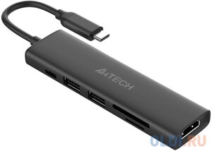 Концентратор USB type-C A4tech DST-60C 2 х USB 3.0 HDMI USB type-C SD серый