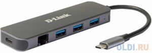 Концентратор USB type-C D-link DUB-2334/A1a 3 х USB 3.0 RJ-45 USB type-C черный