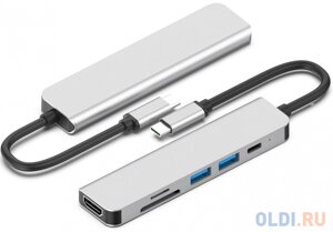 Концентратор USB type-C VCOM telecom CU4371 2 х USB 3.0 USB type-C SD HDMI серебристый