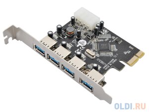 Контроллер Orient VA-3U4PE (PCI-E, 4 port USB 3.0, доп разъём питания, VIA VL800) Ret