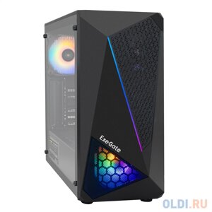 Корпус Miditower ExeGate EVO-8225-EVO800 (ATX, БП EVO800RGB с вент. 12см, 2*USB+1*USB3.0, черный, 2 вент. с RGB подсветкой и полоса на передней панели