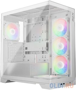 Корпус XPG invader X WHITE (invaderxmt-WHCWW) mid-tower gaming ATX PC case with panoramic view, tempered glass panels, and RGB lighting black