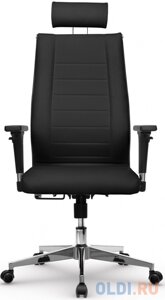 Кресло офисное МЕТТА К-33-2D хром, рецик. кожа, подголовник, сиденье и спинка мягкие, черное