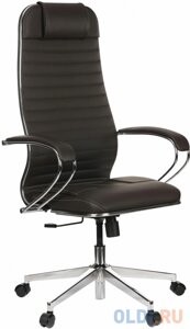 Кресло офисное МЕТТА К-6 хром, рецик. кожа, сиденье и спинка мягкие, темно-коричневое