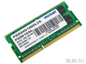 Оперативная память для ноутбука Patriot Signature Line SO-DIMM 4Gb DDR3 1600 MHz PSD34G1600L2S