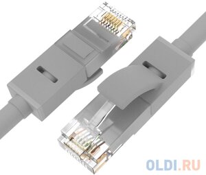 Патч-корд прямой 1.0m UTP кат. 5e, серый, черные коннекторы, 24 AWG, литой, ethernet high speed 1 Гбит/с, RJ45, T568B