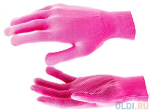 Перчатки нейлон, ПВХ точка, 13 класс, цвет розовая фуксия, L Россия