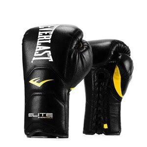 Перчатки тренировочные Elite Pro на шнуровке, Black/Black, 16 oz