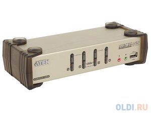 Переключатель ATEN KVM Switch CS1734B-A7-G 4 cpu PS2/USB+VGA, со шнурами USB 2х1.2м. 2х1.8м., 2048x1536, настол., исп. спец. шнуры, OSD, некаскад.