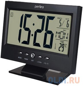 Perfeo Часы-будильник Set, чёрный, PF-S2618) время, температура, дата
