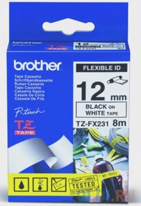 Плёнка для наклеек Brother TZE-FX231 чёрный шрифт на белой основе 12ммx8м