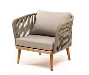 Плетеное кресло Мальорка из дуба, серо-коричневое
