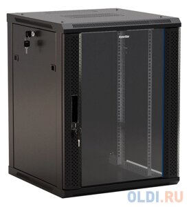 Шкаф коммутационный Hyperline (TWB-1845-GP-RAL9004) настенный 18U 600x450мм пер. дв. стекл 60кг черный