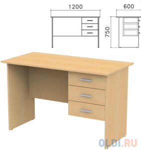 Стол письменный Канц, 1200х600х750 мм, тумба 3 ящика, цвет бук невский, СК27.10