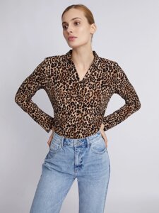 Трикотажная блузка с длинным рукавом и леопардовым принтом