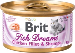 Влажный корм для кошек Brit Fish Dreams Куриное филе и креветки 0,08 кг
