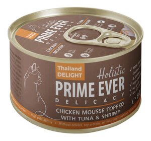 Влажный корм для кошек Prime Ever Delicacy Мусс цыпленок с тунцом и креветками 0,08 кг