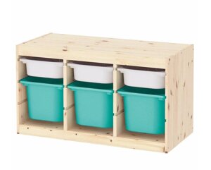 Ящик для хранения с контейнерами TROFAST 3М/3Б белый/бирюзовый Икеа