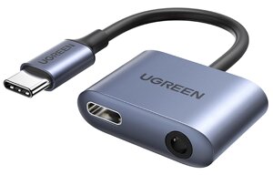 Адаптер ugreen CM231 USB-C + AUX 3,5mm, PD, 30вт серый