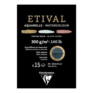 Альбом-склейка для акварели Clairefontaine "Etival" Torchon 14,5х21 см 15 л 300 г, черная бумага