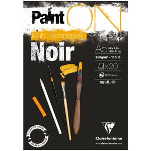 Альбом-склейка для смешанных техник Clairefontaine "Paint'ON Noir" А5 20 л 250 г, черный