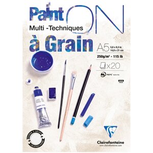 Альбом-склейка для смешанных техник Clairefontaine "Paint'ON with grain" А5 20 л 250 г, экстра-белый