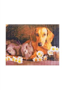 Алмазная мозаика Щенок и котенок с цветами, 40 х 50 см (с полным заполнением стразами)