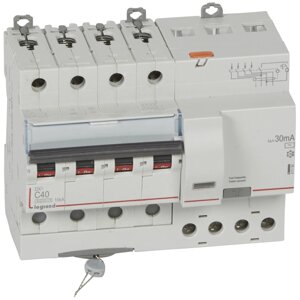 Автоматический выключатель дифференциального тока (АВДТ) Legrand DX3, 40A, 30mA, тип AC, кривая отключения C, 4 полюса, 6kA, электро-механического тип