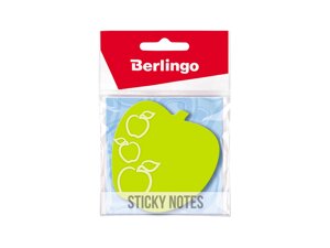 Блок самоклеящийся фигурный Berlingo "Яблоко" 70*70 мм, 50 л, зеленый неон