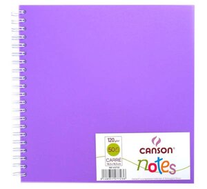 Блокнот для графики на спирали Canson "Notes" 18,5х18,5 см 50 л 120 г, обложка пластик. фиолетовая