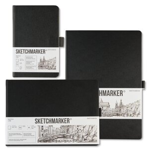 Блокнот для зарисовок Sketchmarker 12*12 см 80 л 140 г, твердая обложка черно-белая