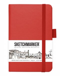 Блокнот для зарисовок Sketchmarker 9х14 см 80 л 140 г, твердая обложка Красный