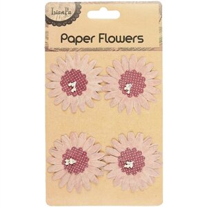 Цветы двухслойные с бусинами Paper Flower на карточке крафт с подвесом, в ассортименте, 6 видов