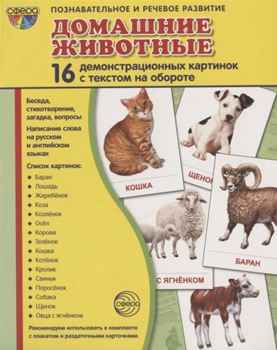 Домашние животные. 16 демонстрационных картинок с текстом на обороте