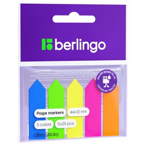 Флажки-закладки пластиковые Berlingo "Ultra Sticky" 12*44мм, стрелки, 25 л*5 неоновых цветов