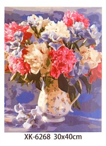 Холст с красками по номерам Нежный букет в вазе с цветочками, 30 х 40 см