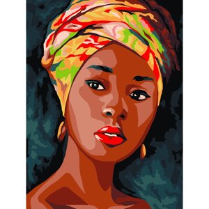 Картина по номерам на холсте ТРИ СОВЫ "Африканская женщина", 30х40 см, с акриловыми красками и кистя